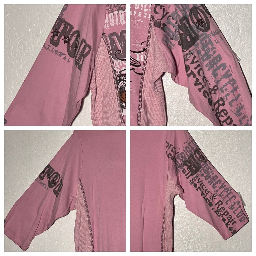 Vanilla Sugar Top 1X Pink Motorcycle  Sequin Ribbed 3/4 Sleeve Y2K Chic USA - Picture 14 of 16
